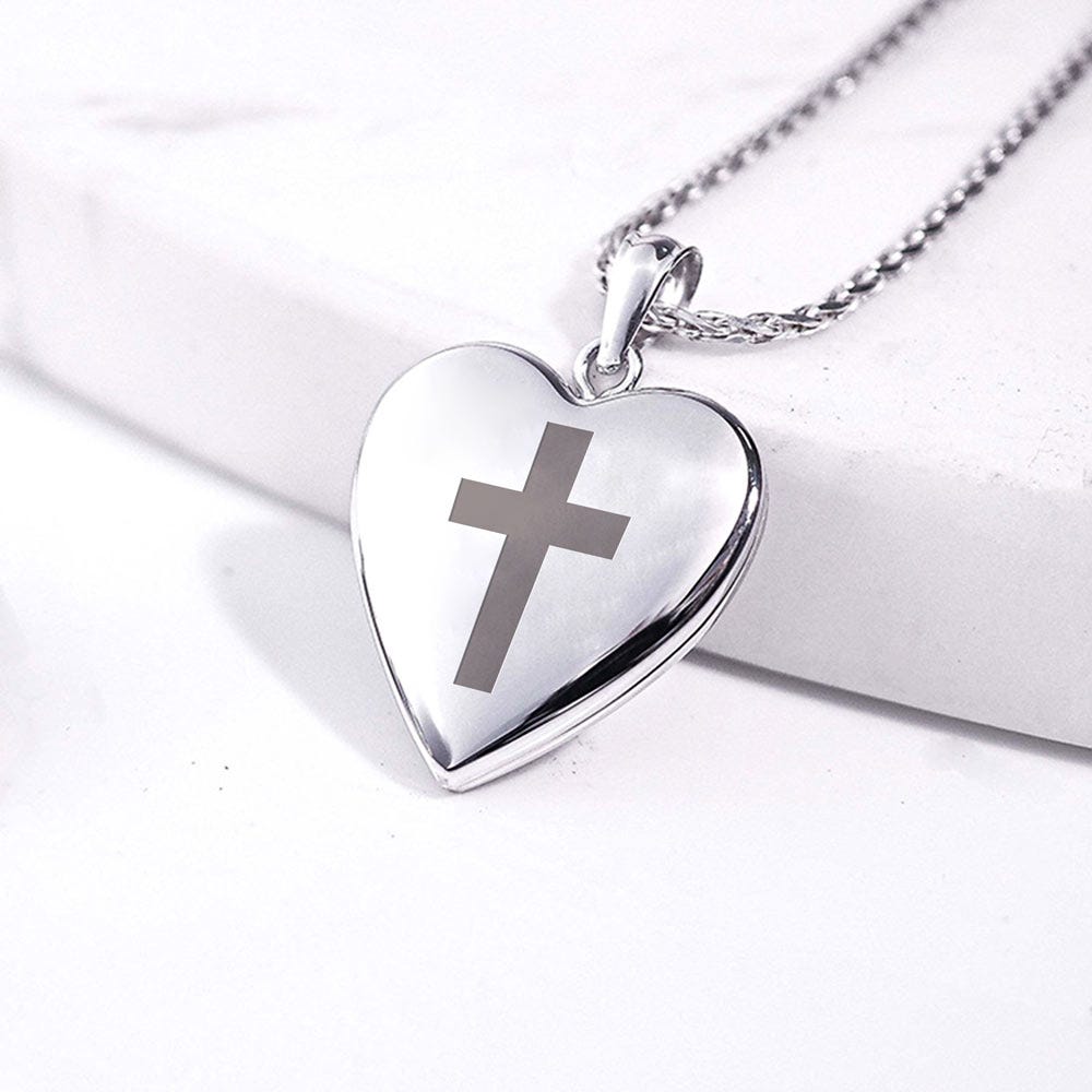 Sterling Silver Cross Heart Photo Locket