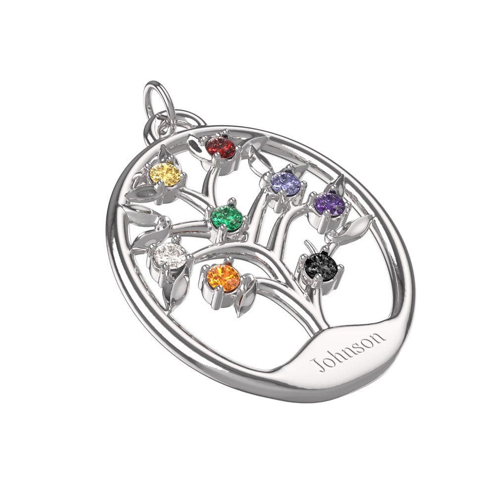 Personalized Family Tree Pendant with up to 15 Birthstones