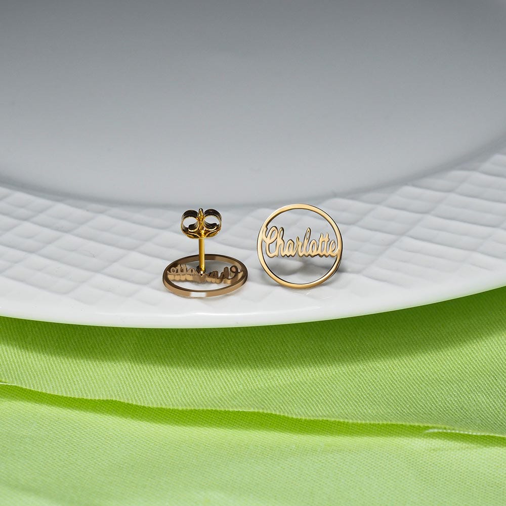 Circle Name Script Earrings