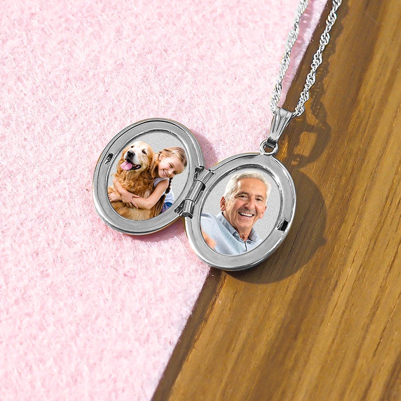 14k White Gold Engraved w/Diamond Oval Locket
