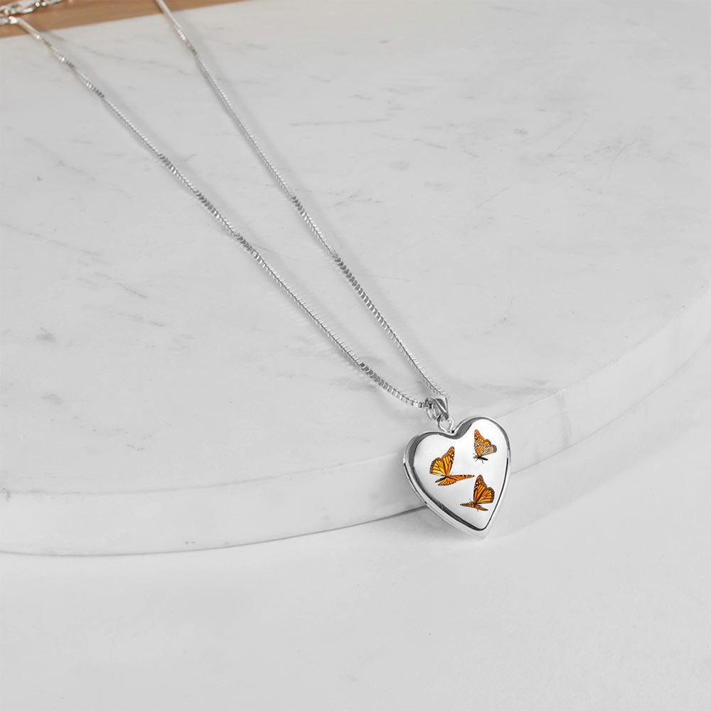Sterling Silver Butterfly Enameled Heart Photo Locket