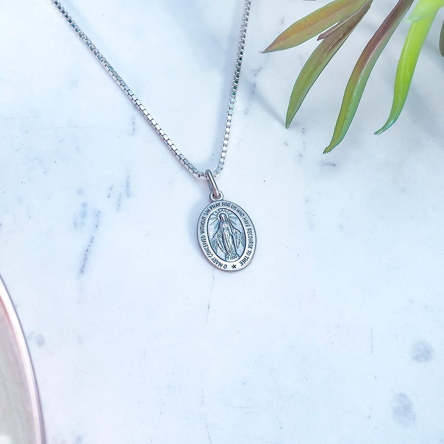 Sterling Silver Antiqued Miraculous Medal Pendant