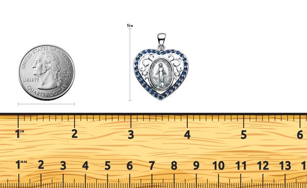 Sterling Silver Miraculous Medal w/ Synthetic Sapphires