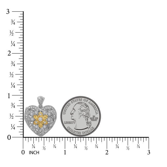 Sterling Silver Two Tone Cubic Zirconia Heart Photo Locket