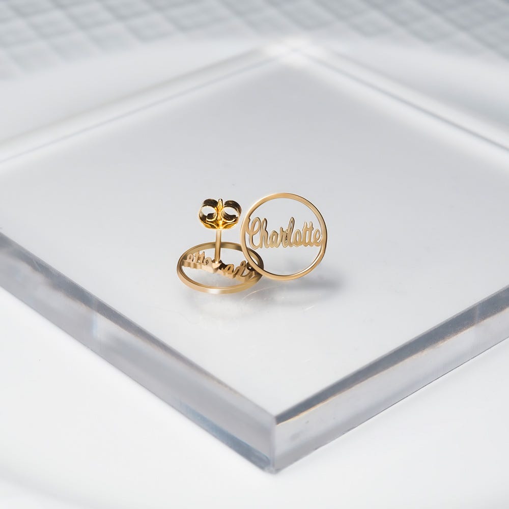 Circle Name Script Earrings