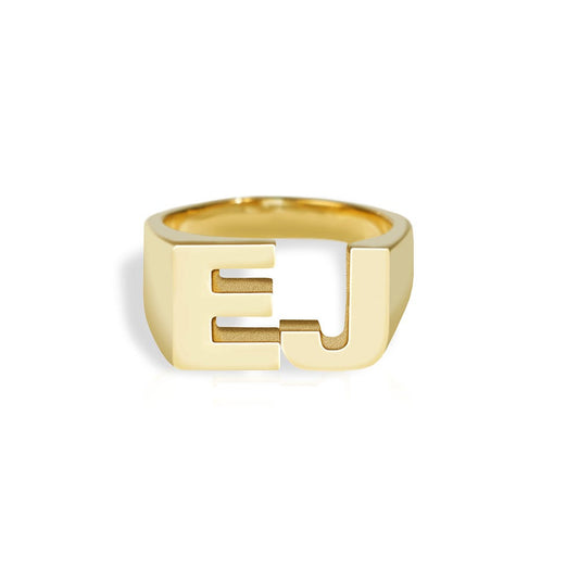 Men's Personalized Two Initial Block Style Ring