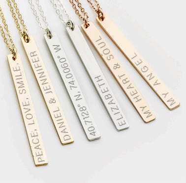 Vertical Name Bar Necklace with Chain Included
