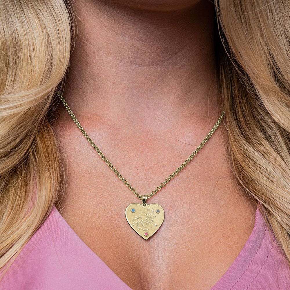 Mother with Three Sons - Heart Pendant with Birthstones