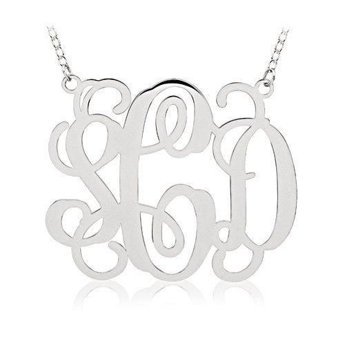 Outlined Vine Script 3 Letter Monogram Cut-Out Pendant
