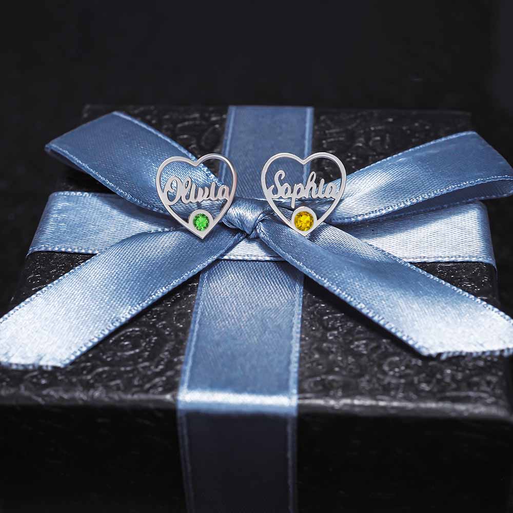 Heart Name Script Earrings