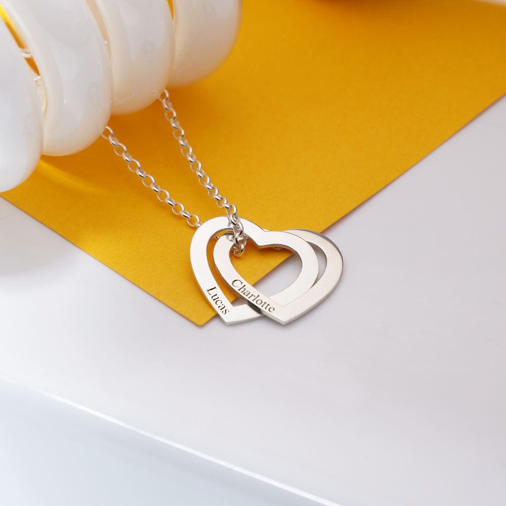 Overlapping Hearts With Names Pendant