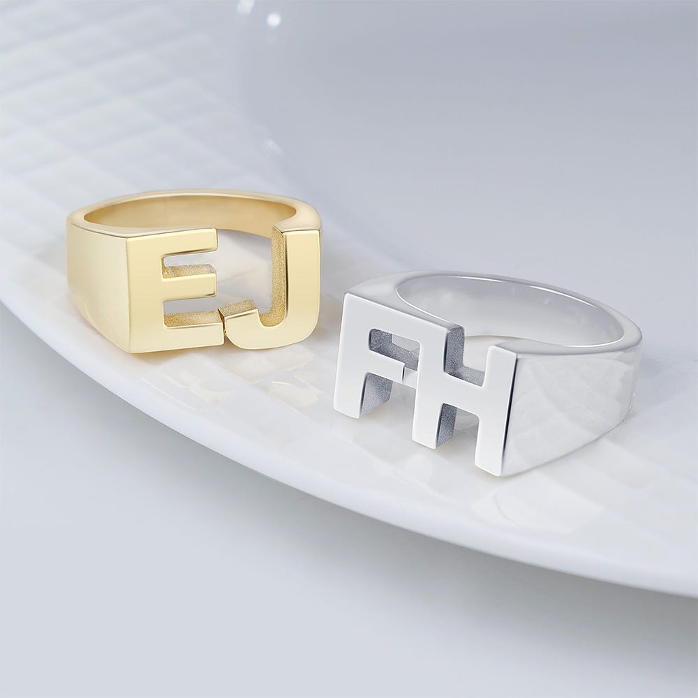 Men's Personalized Two Initial Block Style Ring