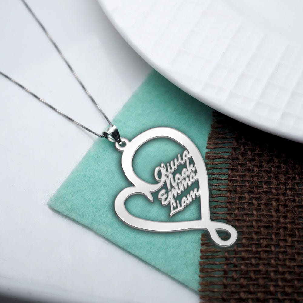 Personalized Family Hugging Heart Pendant with up to 8 Names