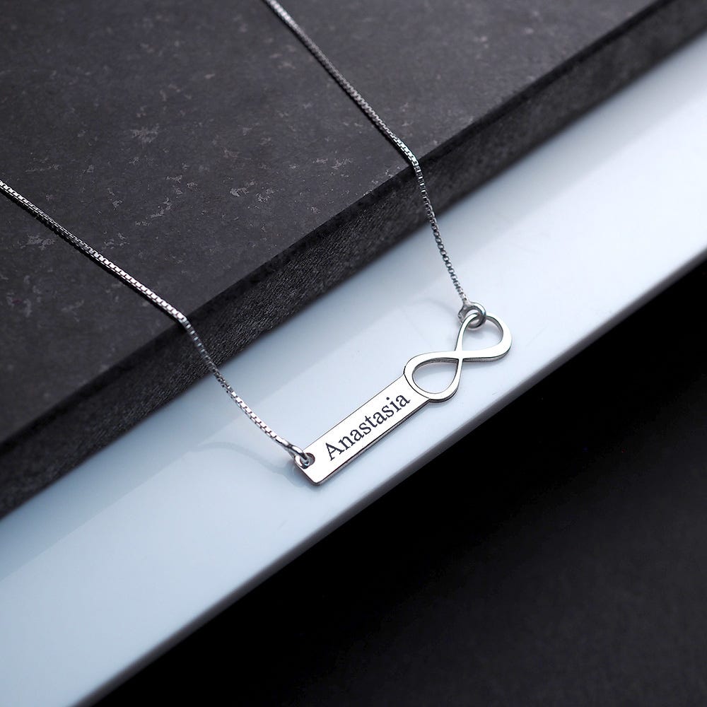 Personalized Infinity Name Bar Necklace w/ Chain Included