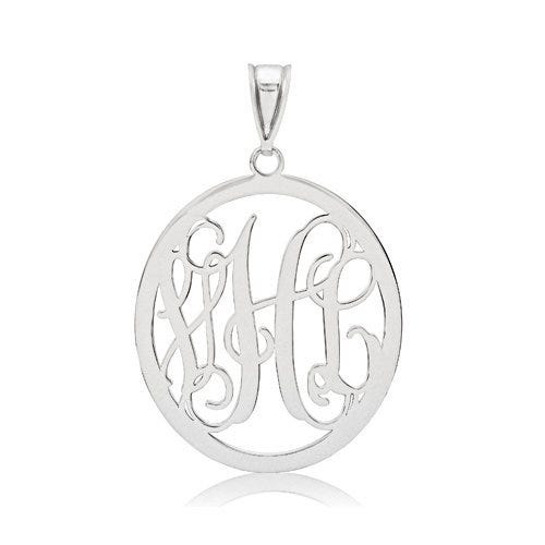 Oval Vine Script 3 Letter Monogram Cut-Out Pendant