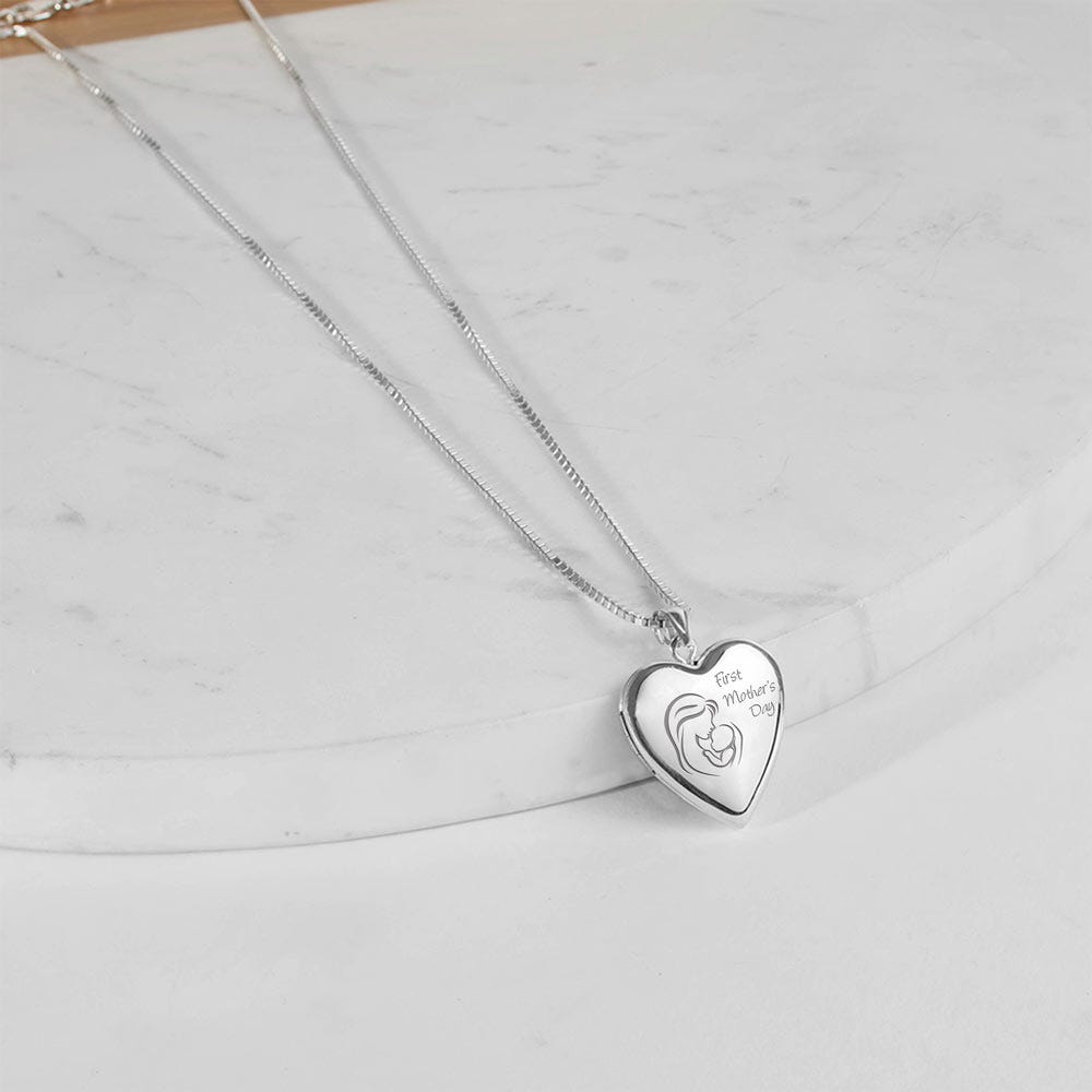 Sterling Silver "First Mother's Day" Heart Photo Locket