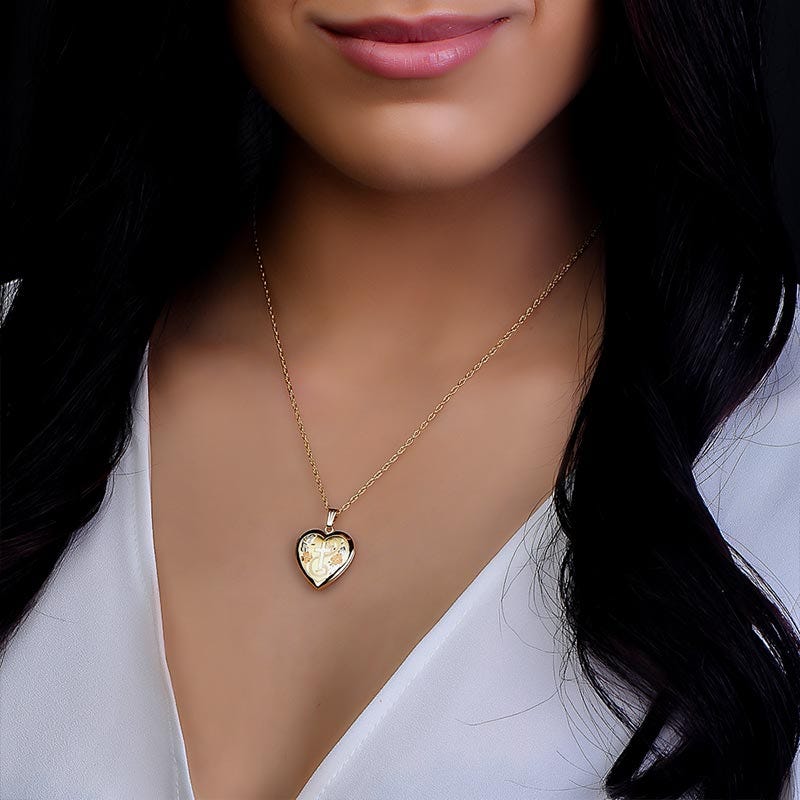 Yellow Gold Cross Heart Photo Locket