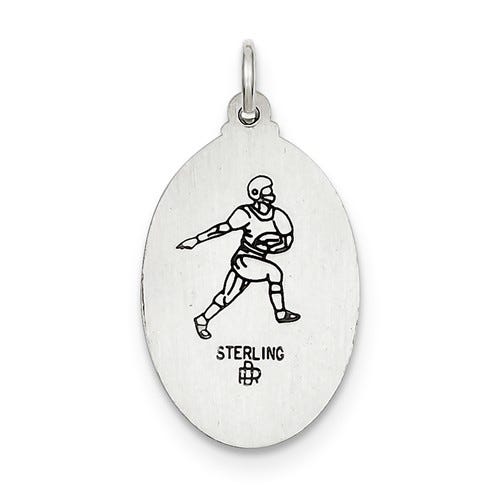 Sterling Silver Saint Christopher Double Sided Football Oval Religious Medal