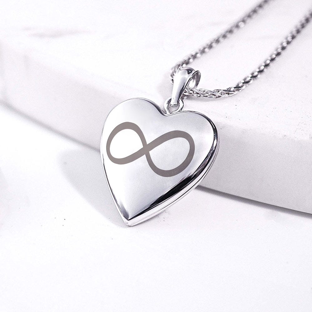 14k White Gold Infinity Heart Photo Locket