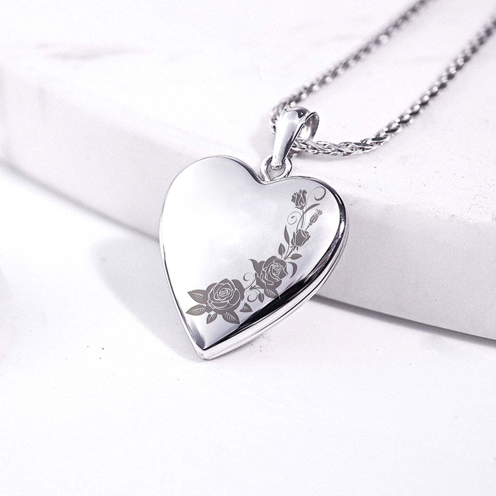 Sterling Silver Roses Heart Photo Locket
