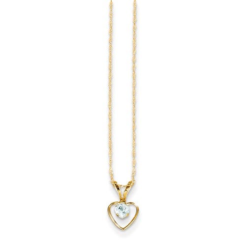 14k Yellow Gold Heart Birthstone Necklace w/ 15" Chain