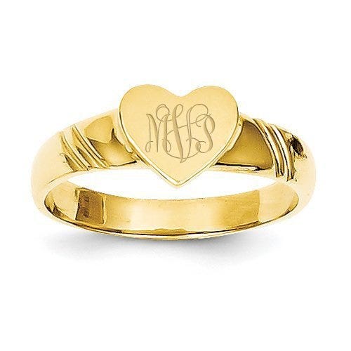 14K Gold Girl's Heart Signet Ring