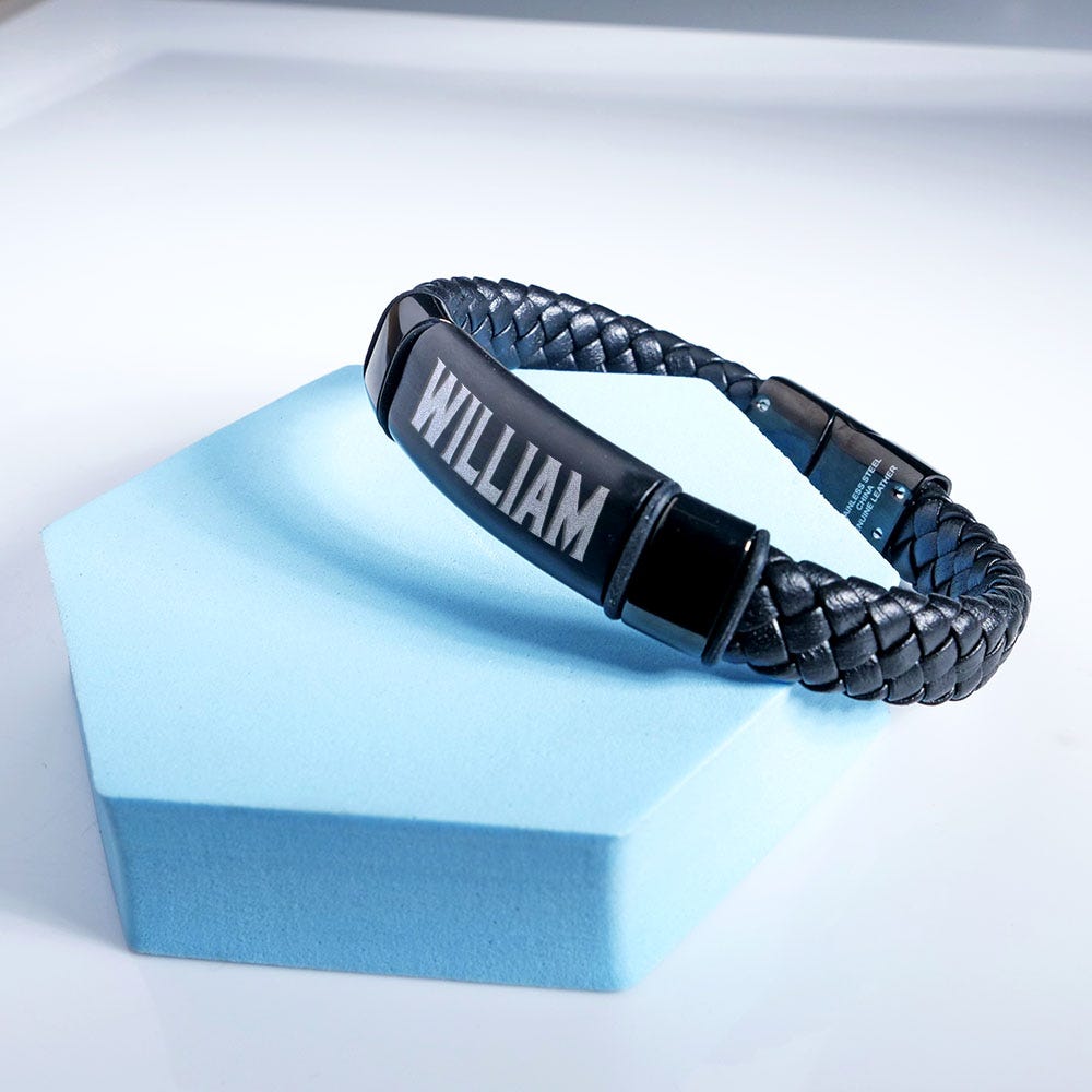 Black Leather ID Bracelet