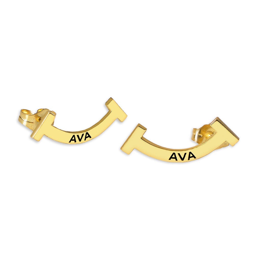 Pair Of Smile Climber Name Earrings