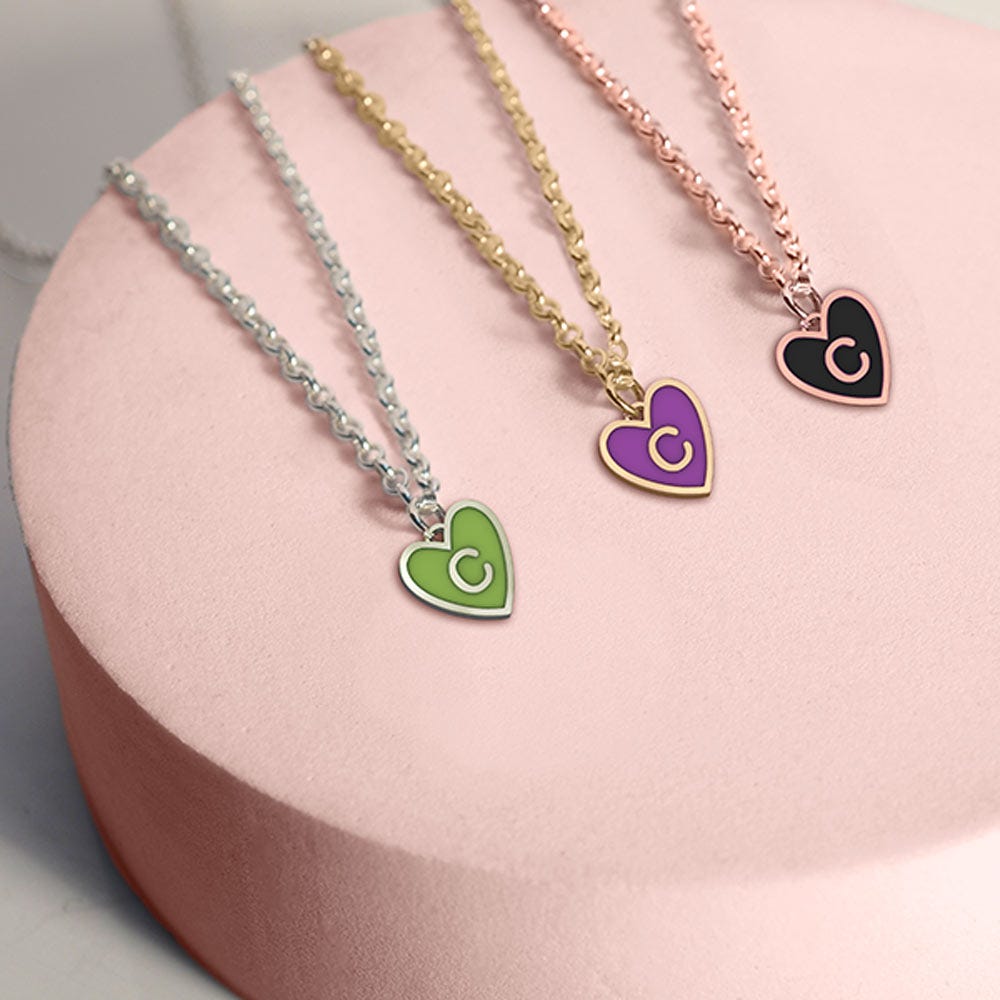 Dainty Color Initial Heart Pendant