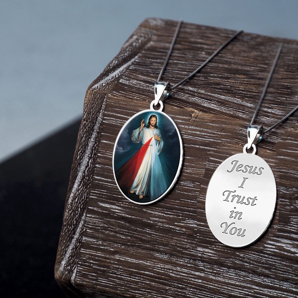 Divine Mercy Double Sided Oval Religious Medal " Color EXCLUSIVE"