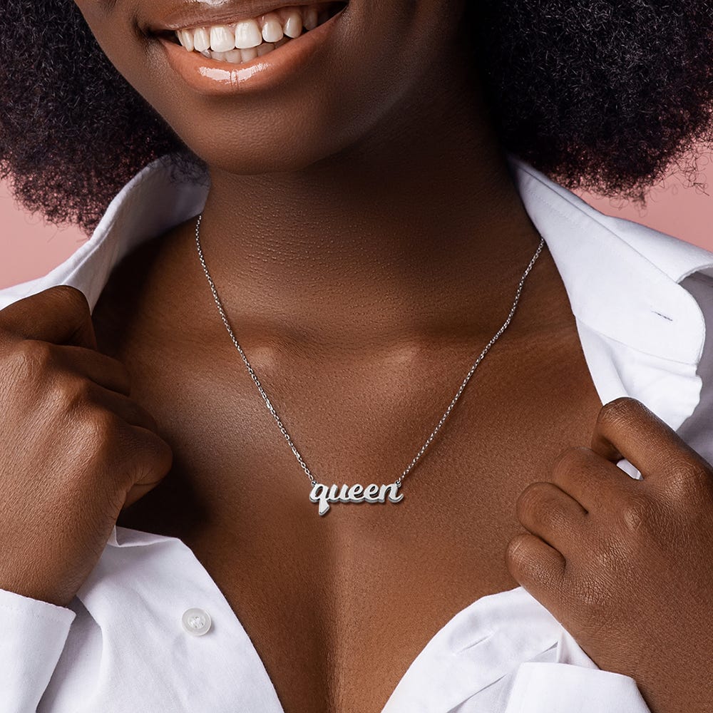Script Queen Necklace with Chain Included