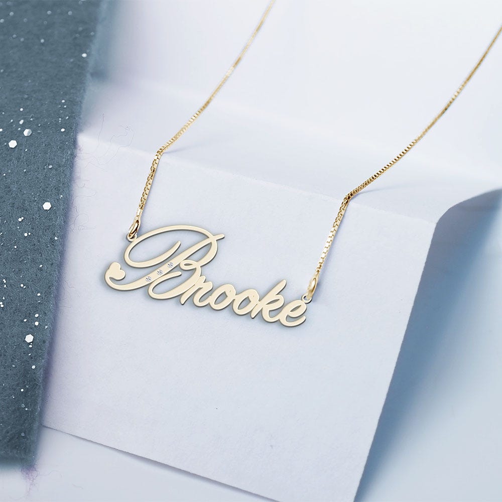 Script Name Necklace with 3 Diamonds - Chain Included
