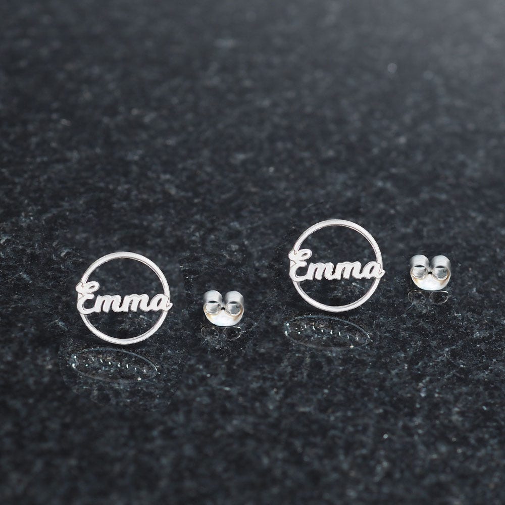Circle Name Script Earrings