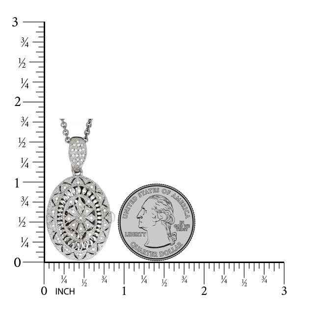 Sterling Silver Cubic Zirconia or CZ Oval Photo Locket
