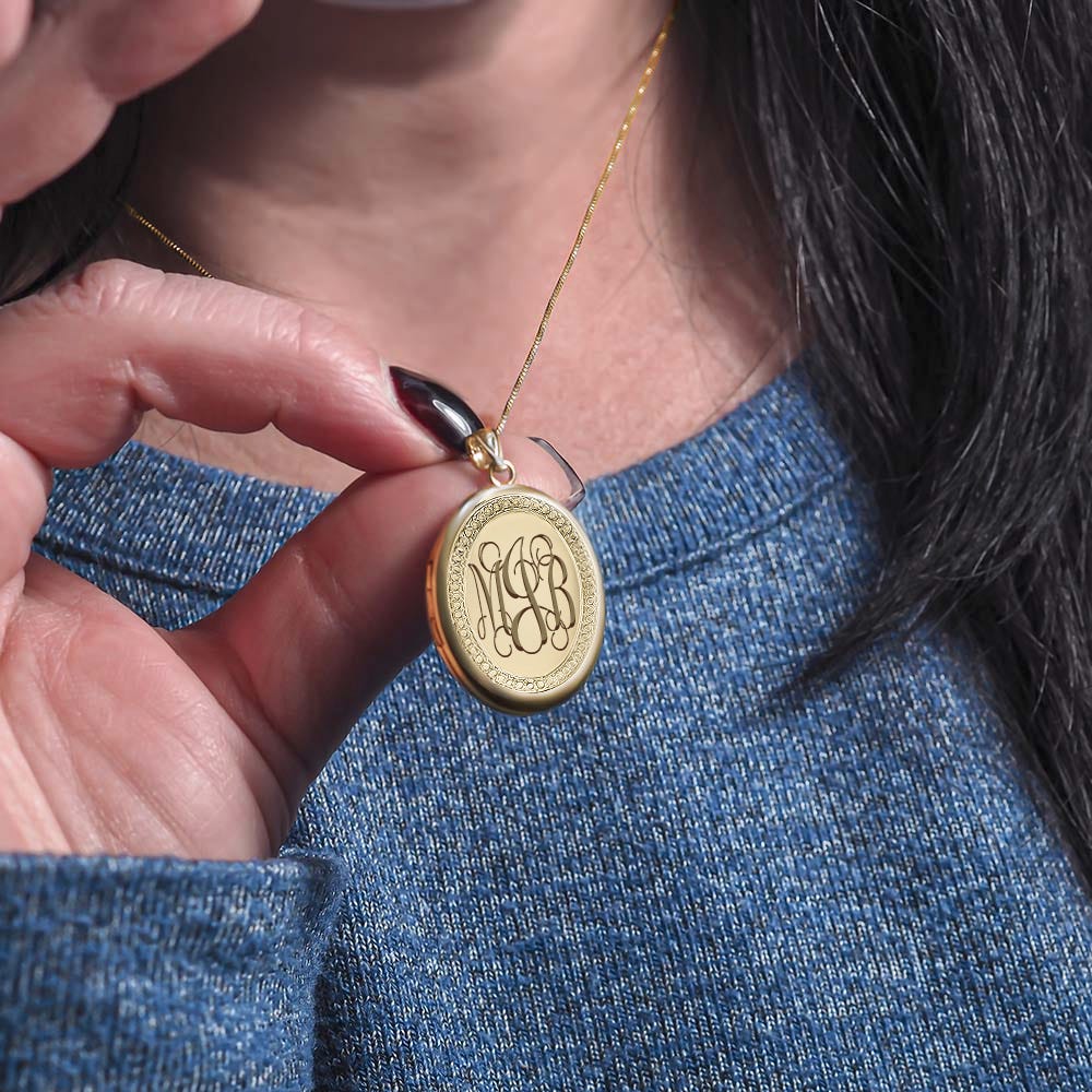 14k Gold Filled Oval with Beaded Border Photo Locket