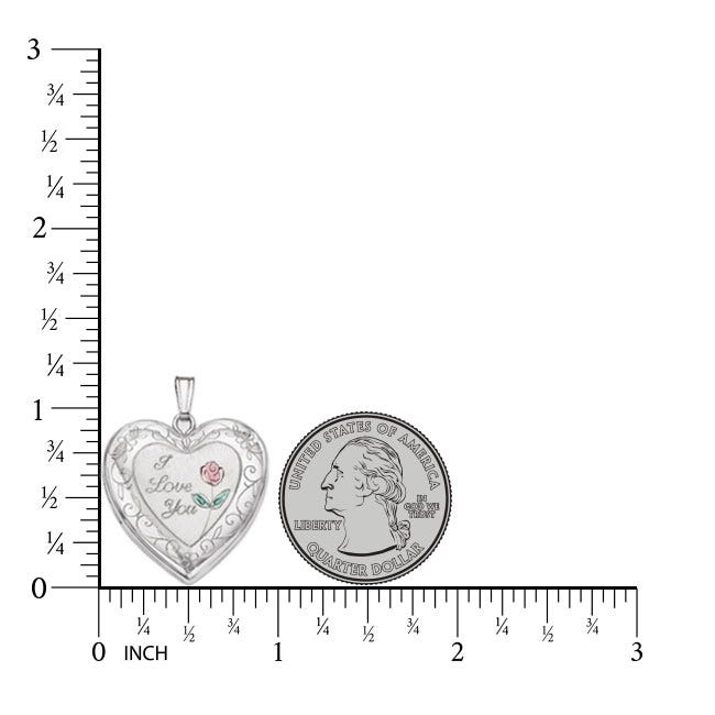 Sterling Silver I Love You with Enamel Flower Heart Photo Locket