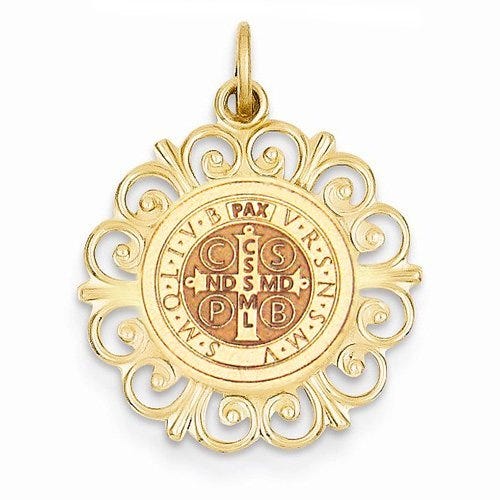 Saint Bendedict Double Sided Round Filigree Religious Medal  "EXCLUSIVE"