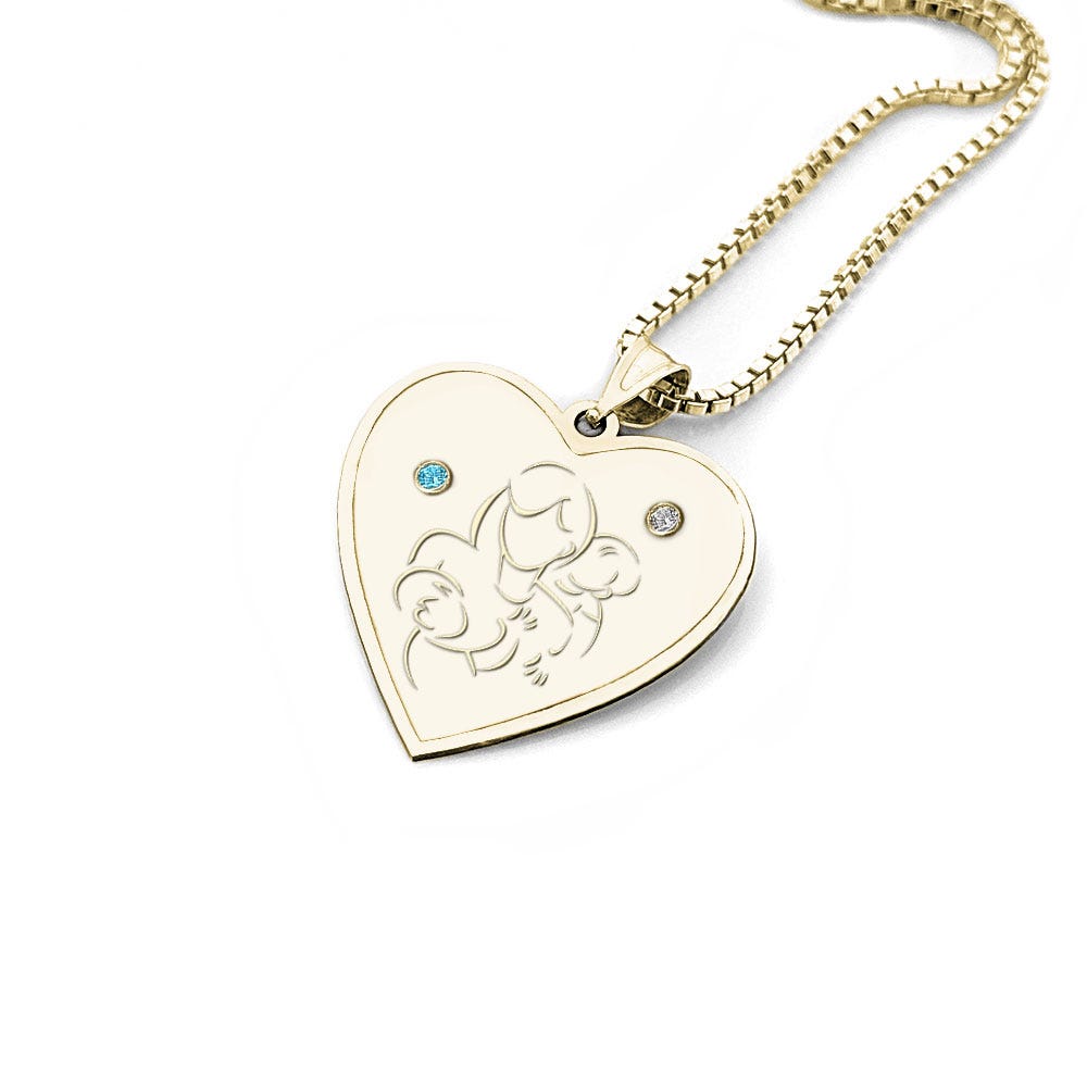 Mother with Two Sons - Heart Pendant with Birthstones