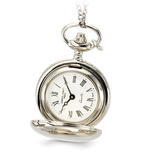 Charles Hubert Women's Chrome Tone Polished Necklace Watch
