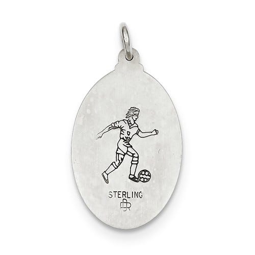 Sterling Silver Saint Christopher Double Sided Soccer Oval Religious Medal