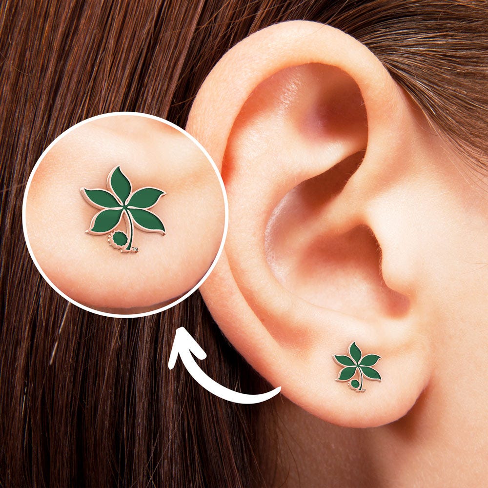 Pair Of Ohio State Logo Green Leaf Earrings