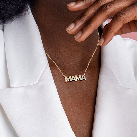 14K Gold MAMA Diamond Name Necklace with 18 Inch Chain Included