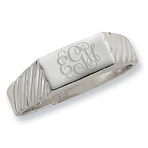 Sterling Silver Men's Rectangle Solid Back Signet Ring