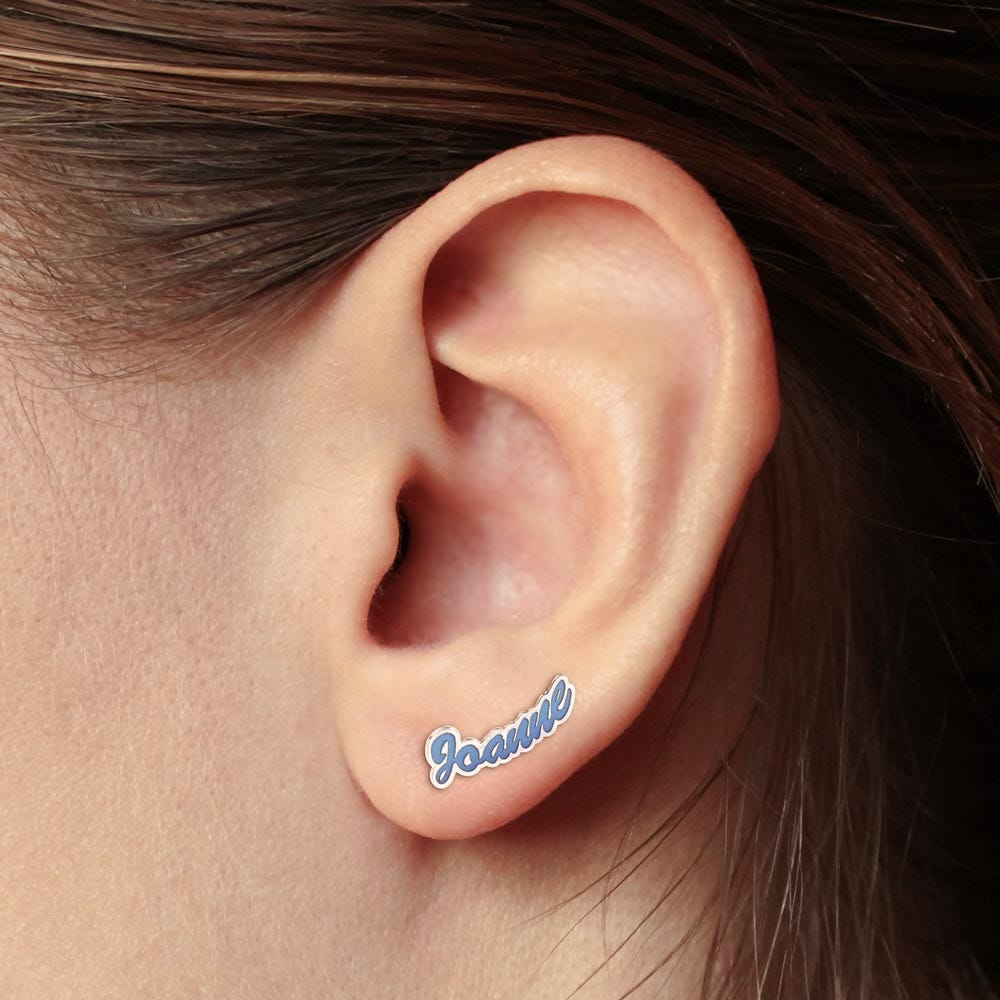 Pair Of Color Enamel Script Name Earrings