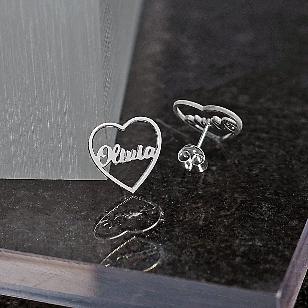 Heart Name Script Earrings