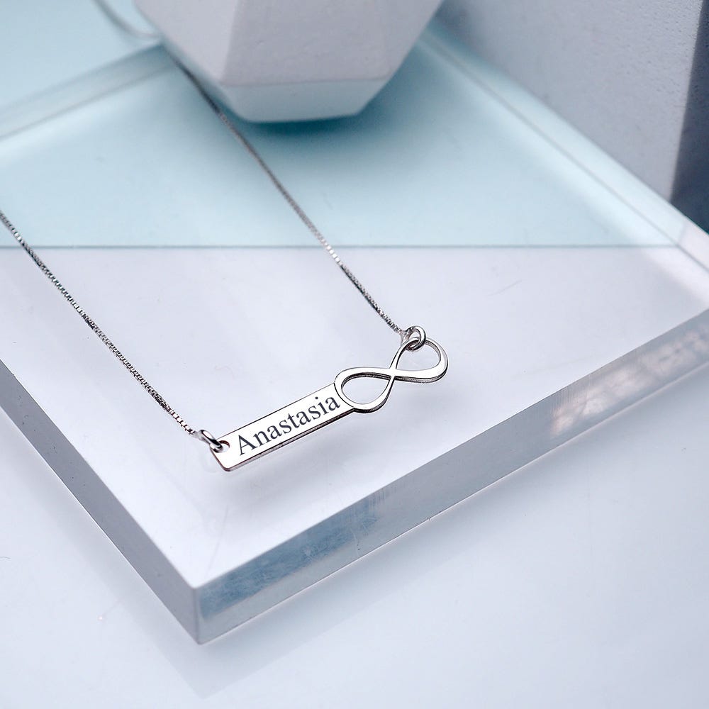 Personalized Infinity Name Bar Necklace w/ Chain Included