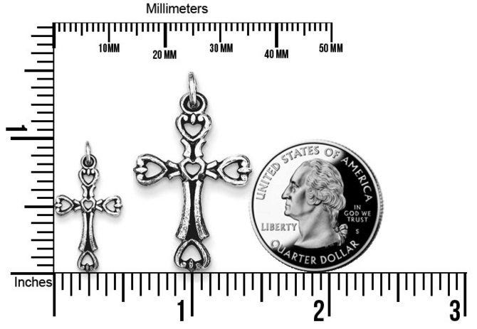 Sterling Silver Antiqued Heart Cross Charm
