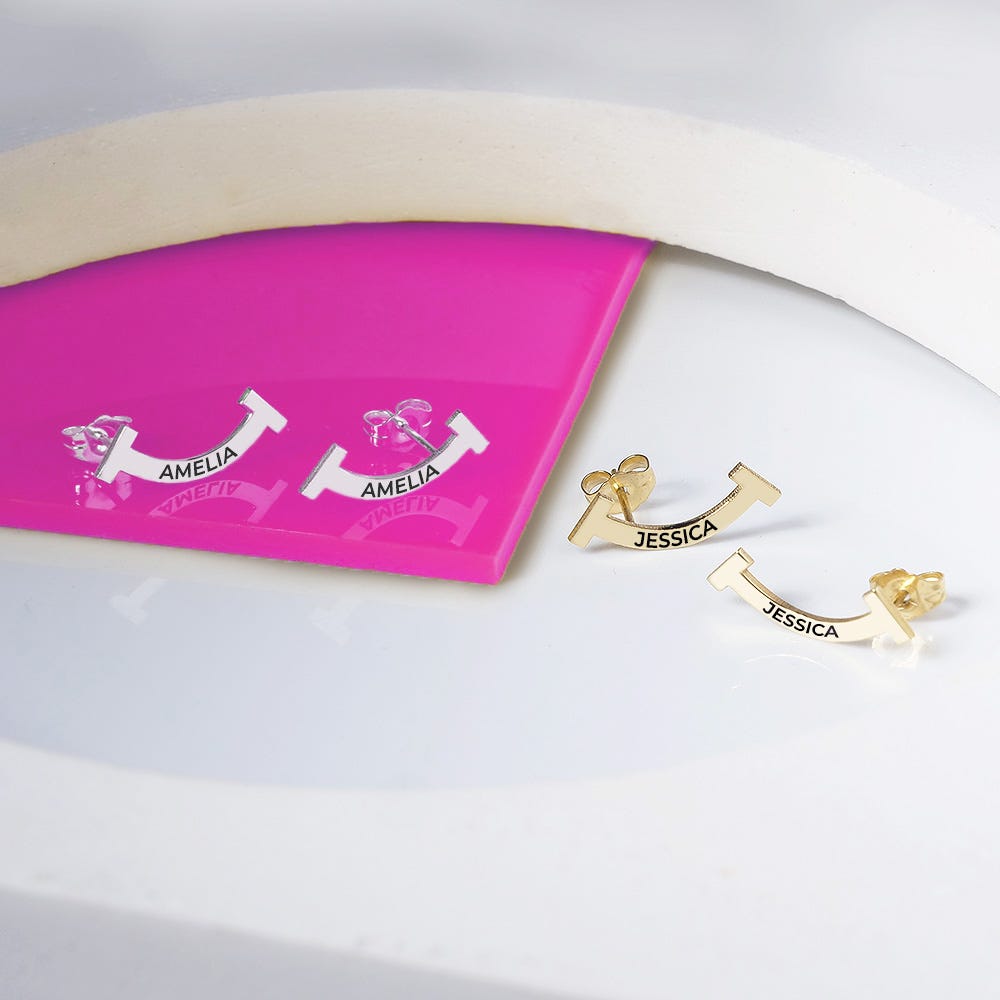Pair Of Smile Climber Name Earrings