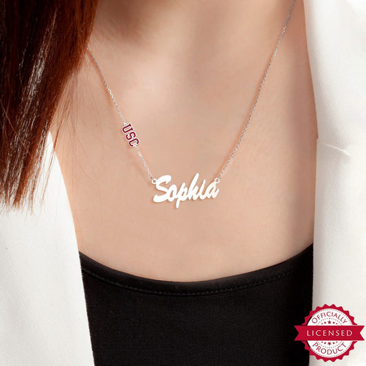 USC Color Enamel Custom Charm Name Necklace