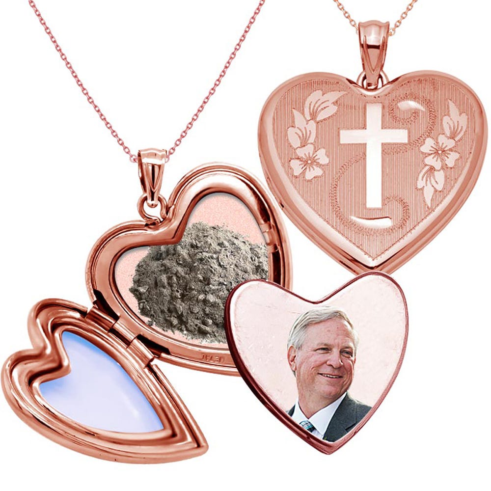 Hand Engraved Cross Cremation & Hair Photo Locket